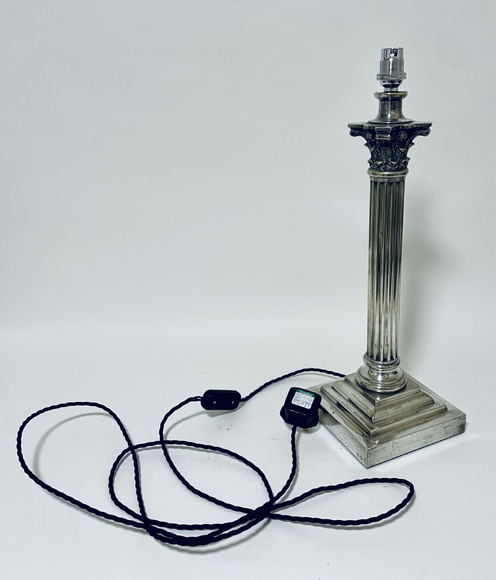 Antique Silver Plated Corinthian Column Table Lamp View XII