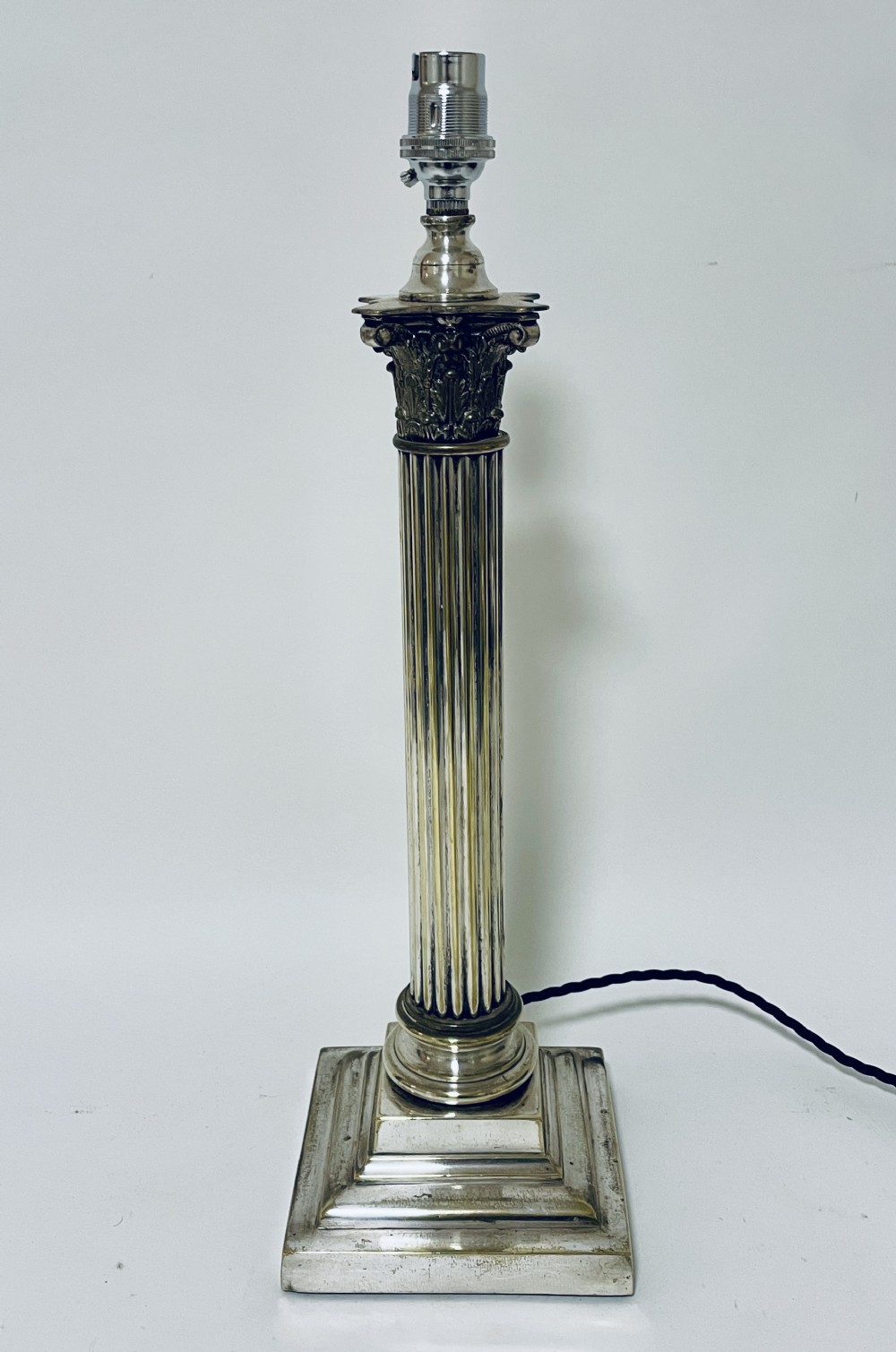 Antique Silver Plated Corinthian Column Table Lamp