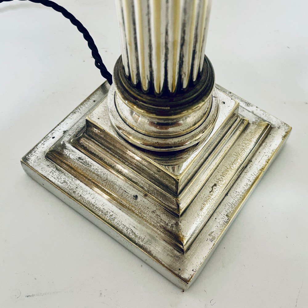 Antique Silver Plated Corinthian Column Table Lamp View IX