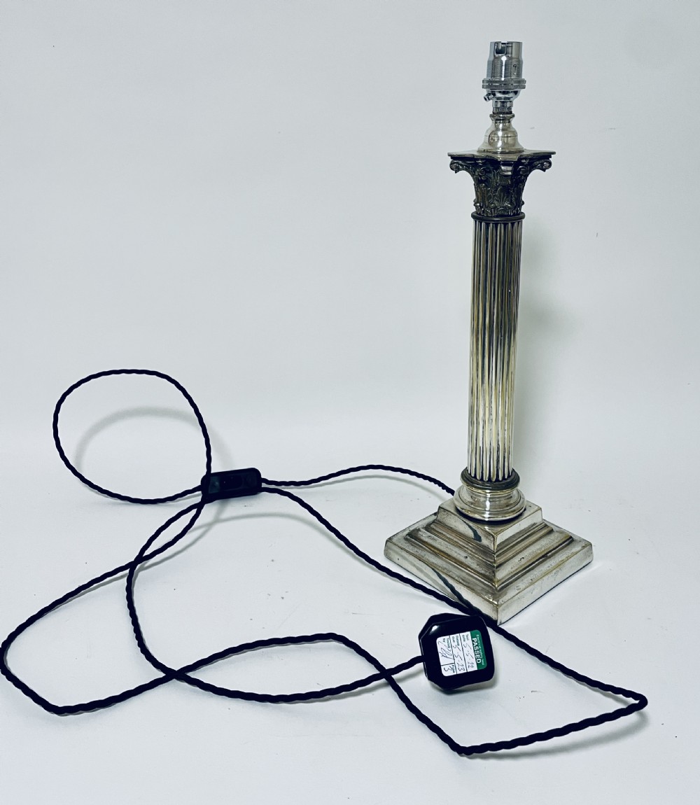 Antique Silver Plated Corinthian Column Table Lamp View XI