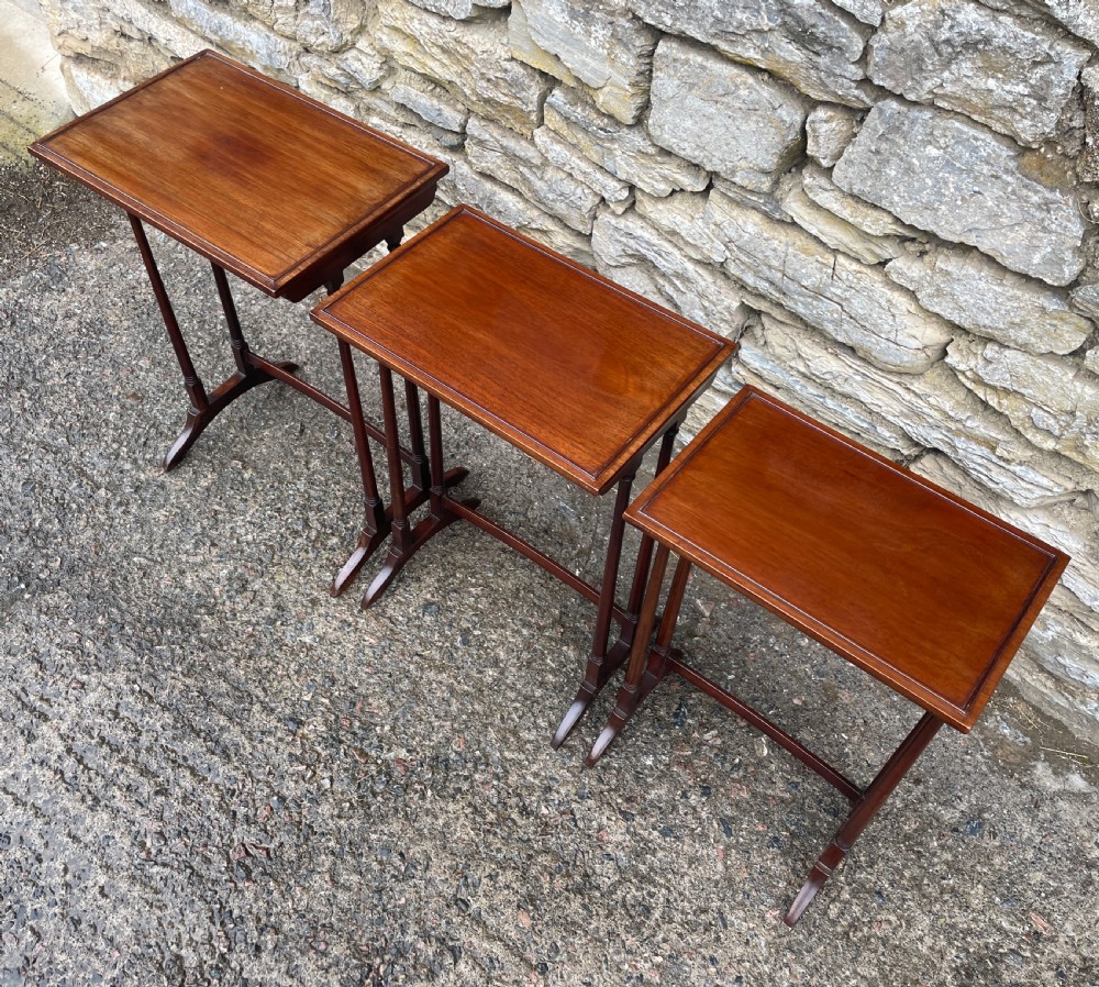 Antique Edwardian Mahogany Nest of Three Tables View VIII