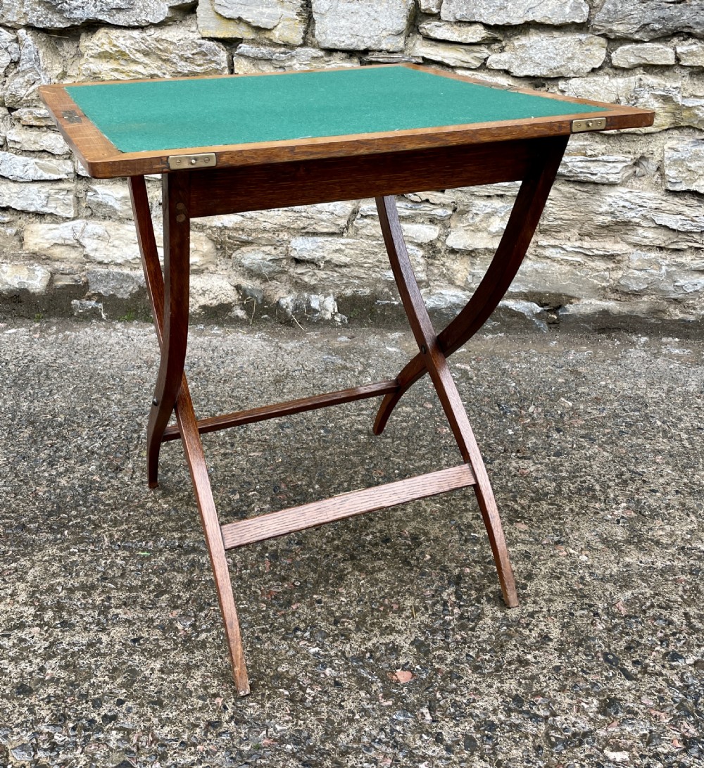 Antique Oak Folding Card Table View IX