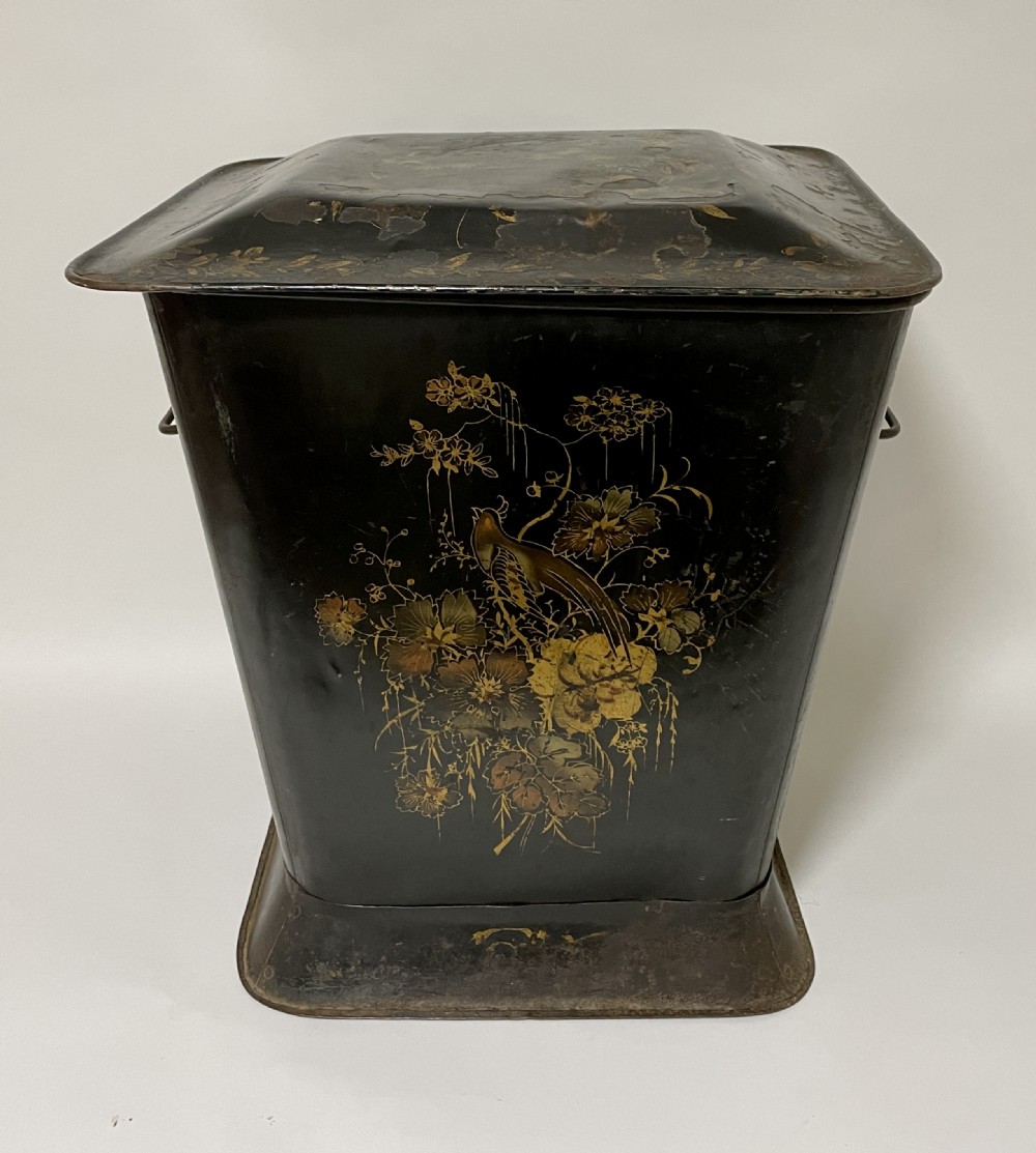 Antique Victorian Toleware Coal Bin with Liner