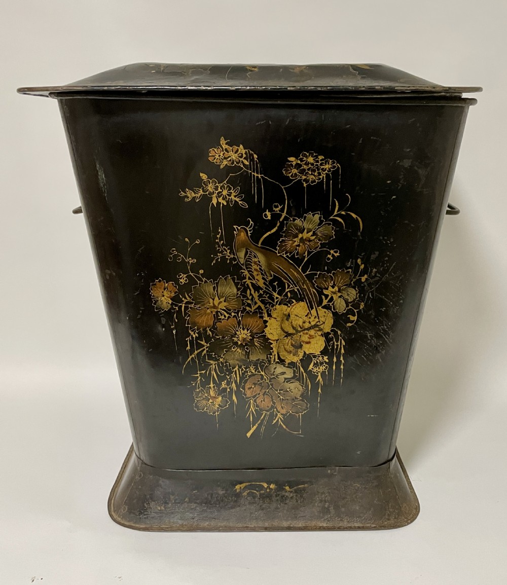 Antique Victorian Toleware Coal Bin with Liner View II