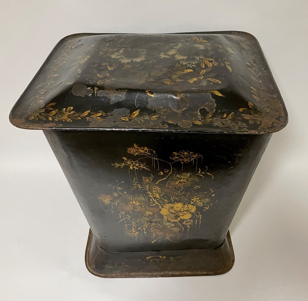 Antique Victorian Toleware Coal Bin with Liner View III