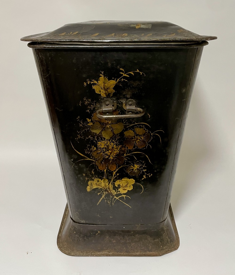 Antique Victorian Toleware Coal Bin with Liner View IV