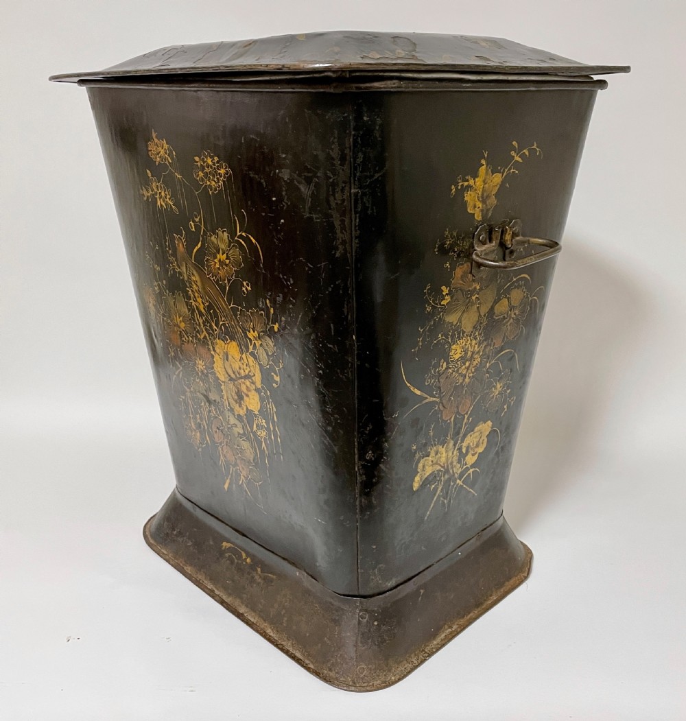 Antique Victorian Toleware Coal Bin with Liner View V