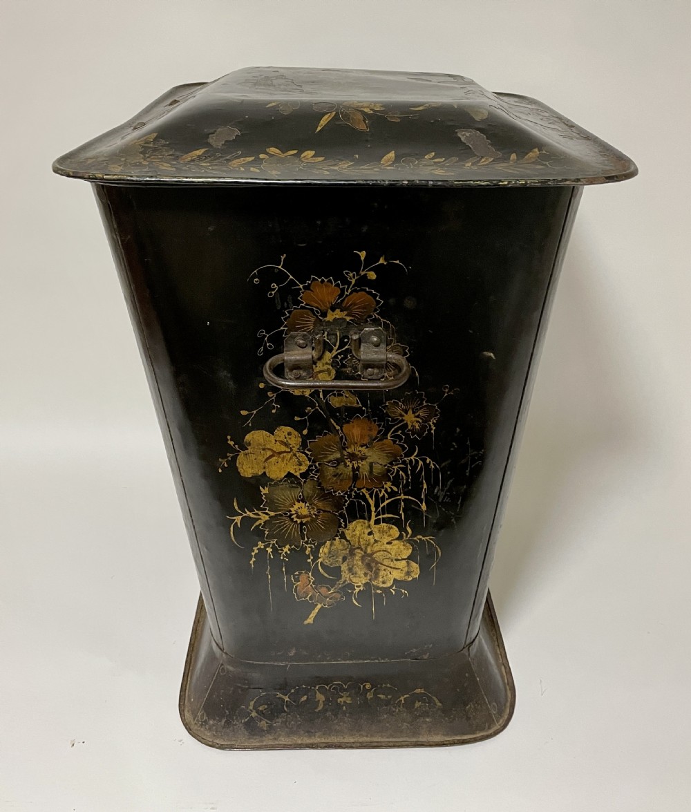 Antique Victorian Toleware Coal Bin with Liner View VII