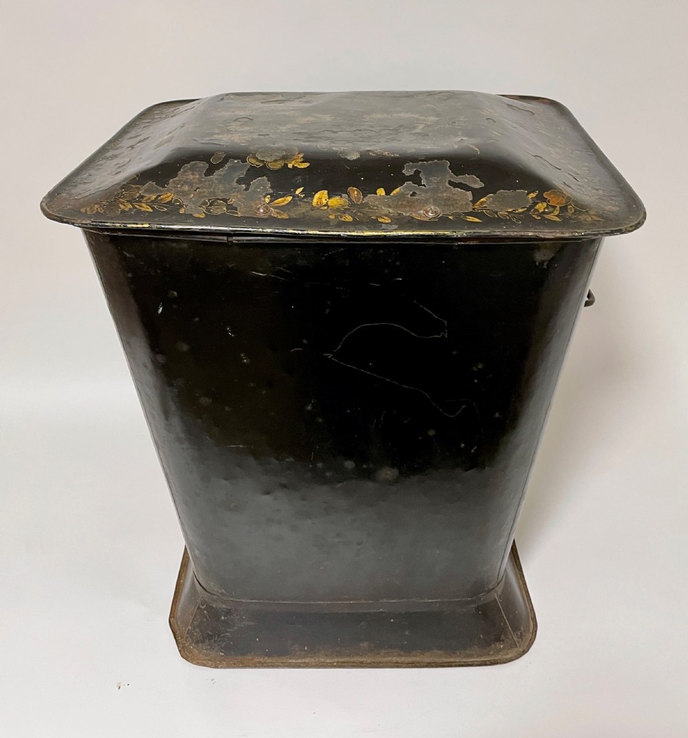 Antique Victorian Toleware Coal Bin with Liner View VIII