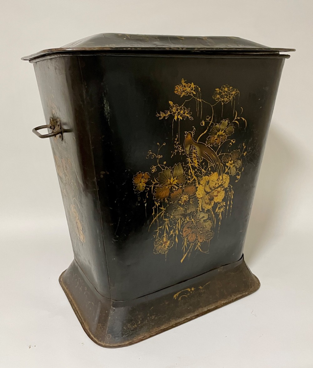 Antique Victorian Toleware Coal Bin with Liner View IX