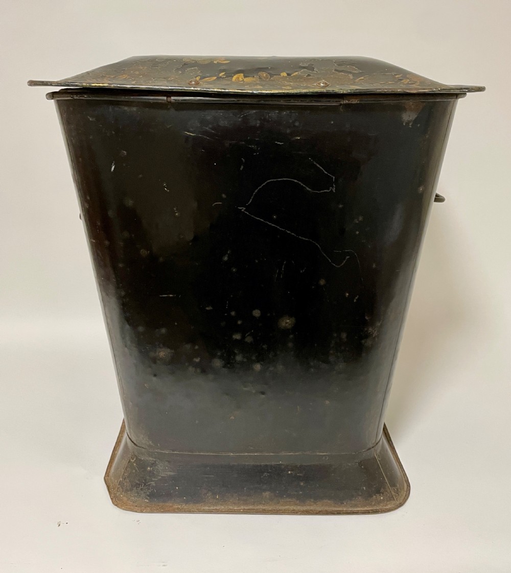 Antique Victorian Toleware Coal Bin with Liner View X