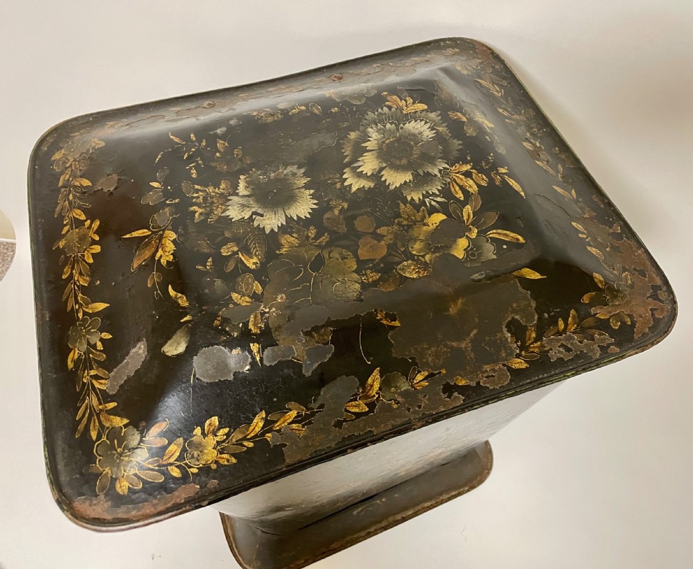Antique Victorian Toleware Coal Bin with Liner View XV