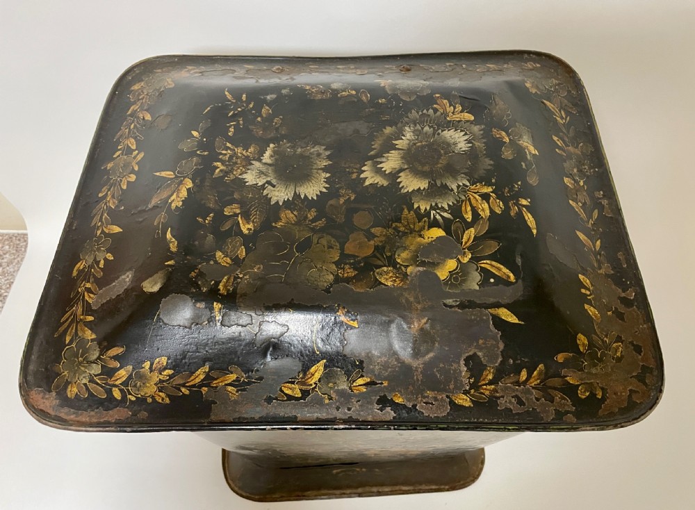 Antique Victorian Toleware Coal Bin with Liner View XVI