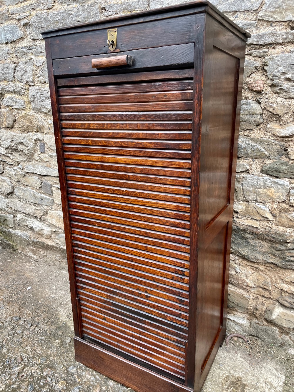 Antique Oak Tambour Filing Cabinet View X