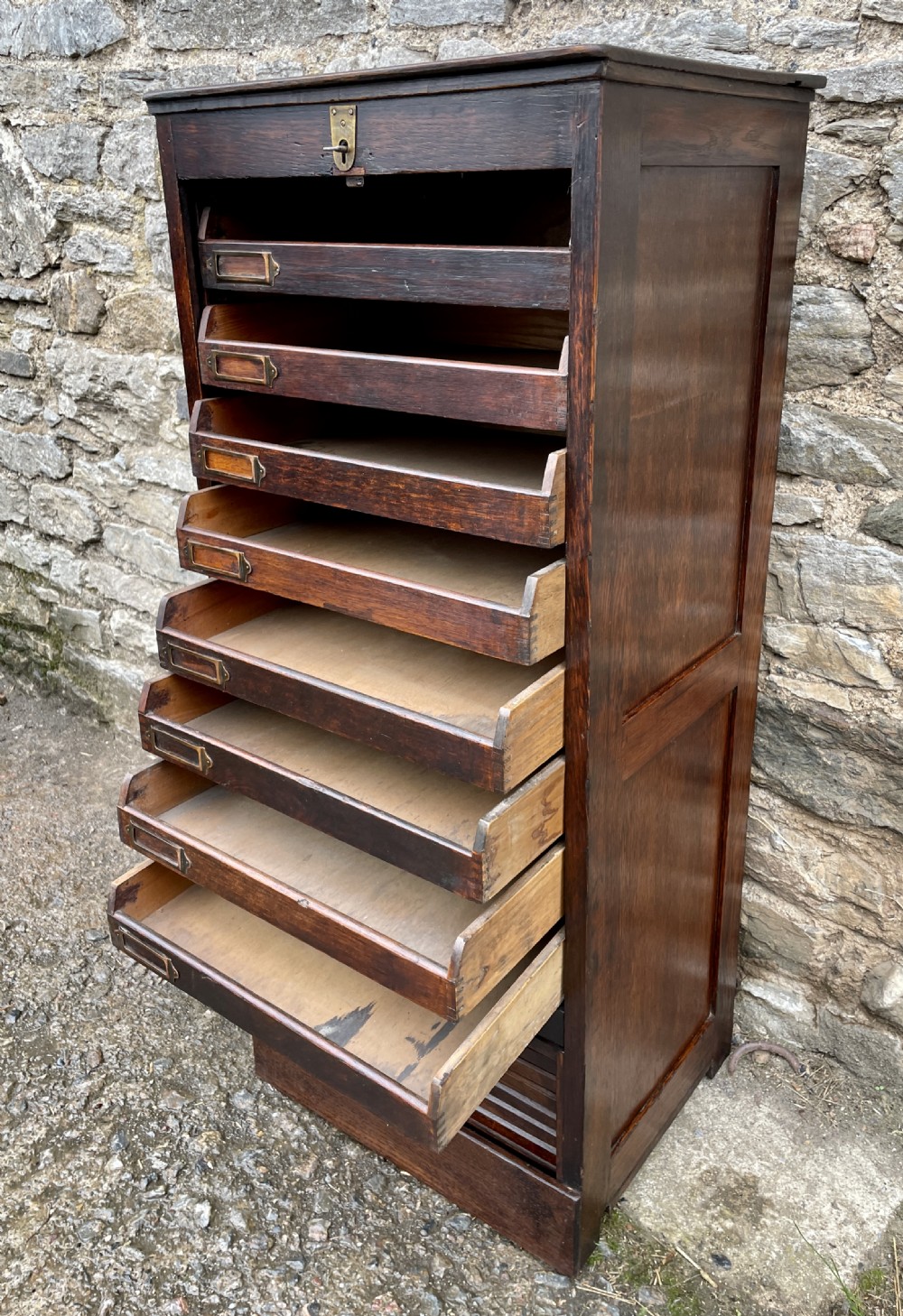 Antique Oak Tambour Filing Cabinet View XV