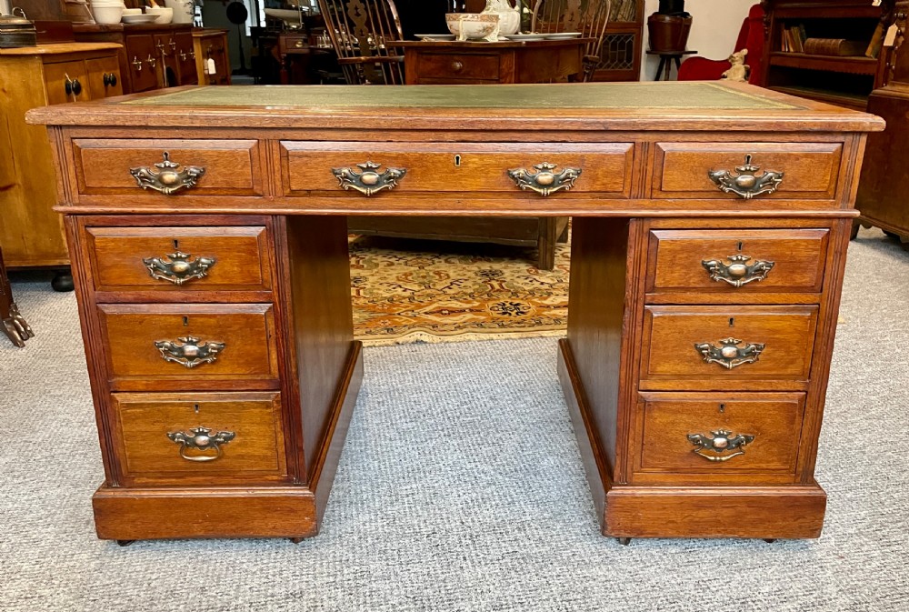 Antique Edwardian Oak Pedestal Writing Desk