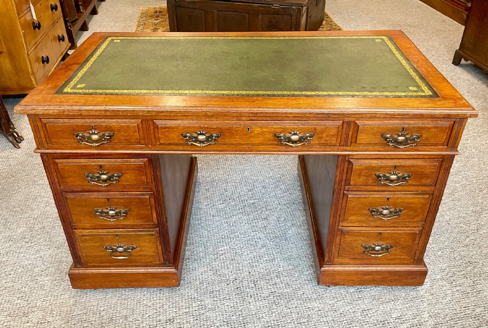 Antique Edwardian Oak Pedestal Writing Desk View II