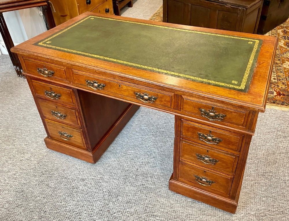 Antique Edwardian Oak Pedestal Writing Desk View III