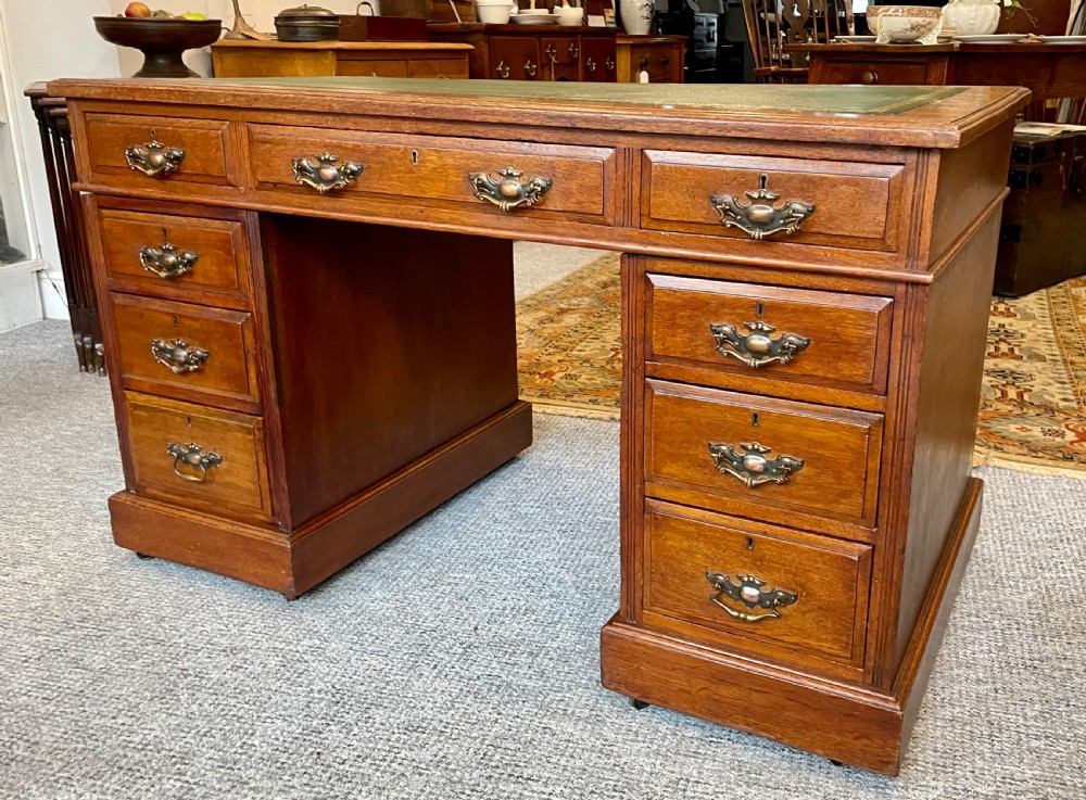 Antique Edwardian Oak Pedestal Writing Desk View IV