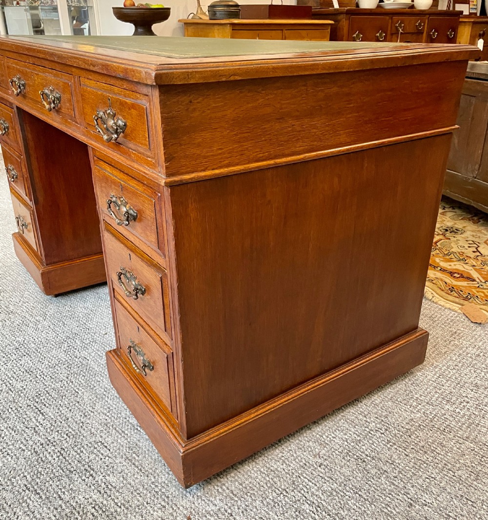 Antique Edwardian Oak Pedestal Writing Desk View V
