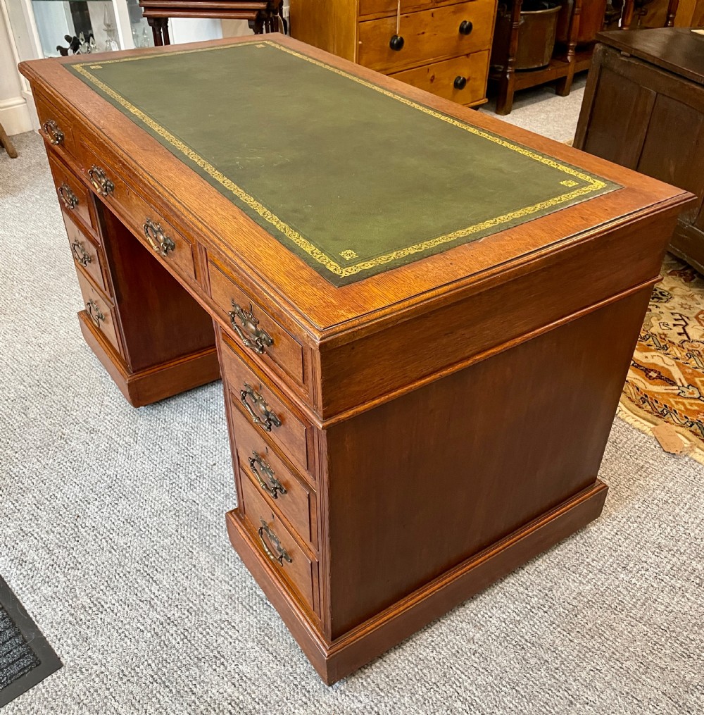 Antique Edwardian Oak Pedestal Writing Desk View VI