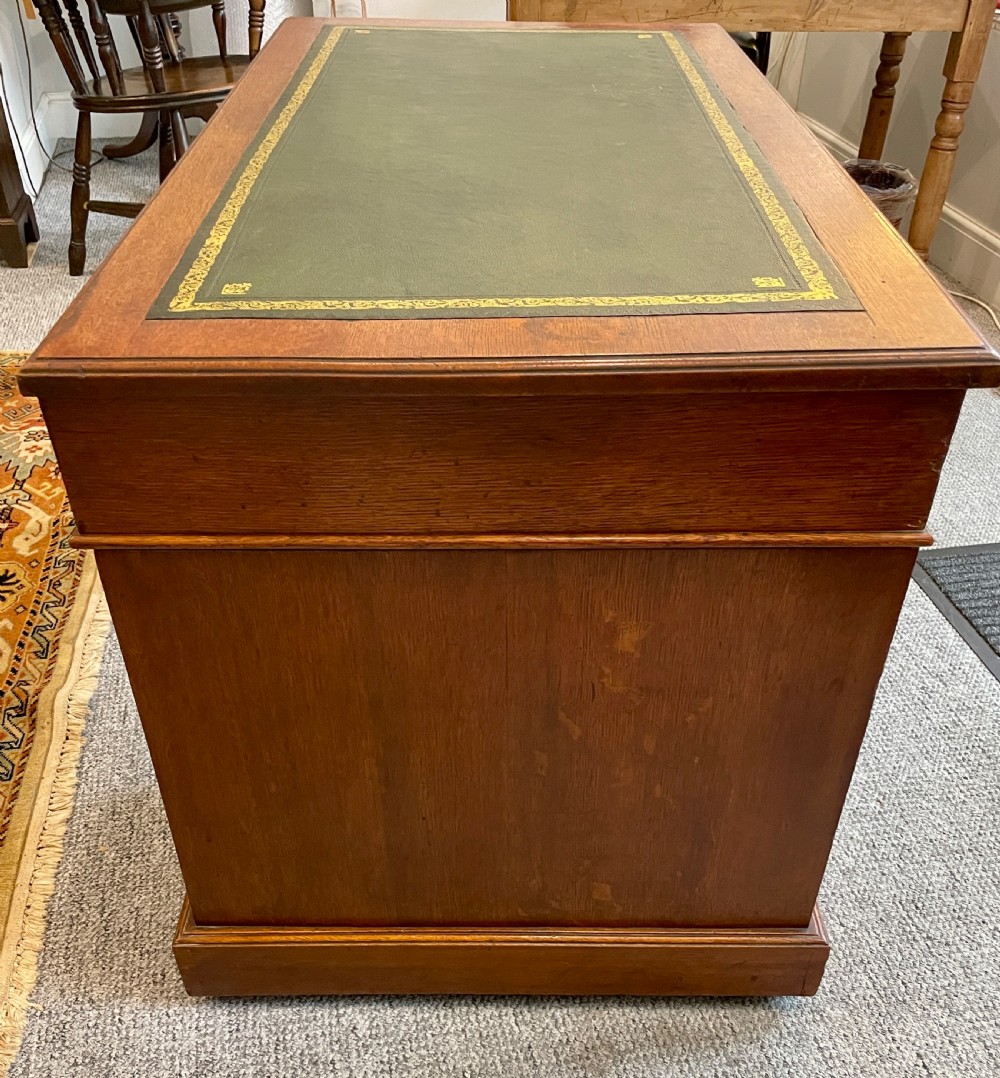Antique Edwardian Oak Pedestal Writing Desk View X