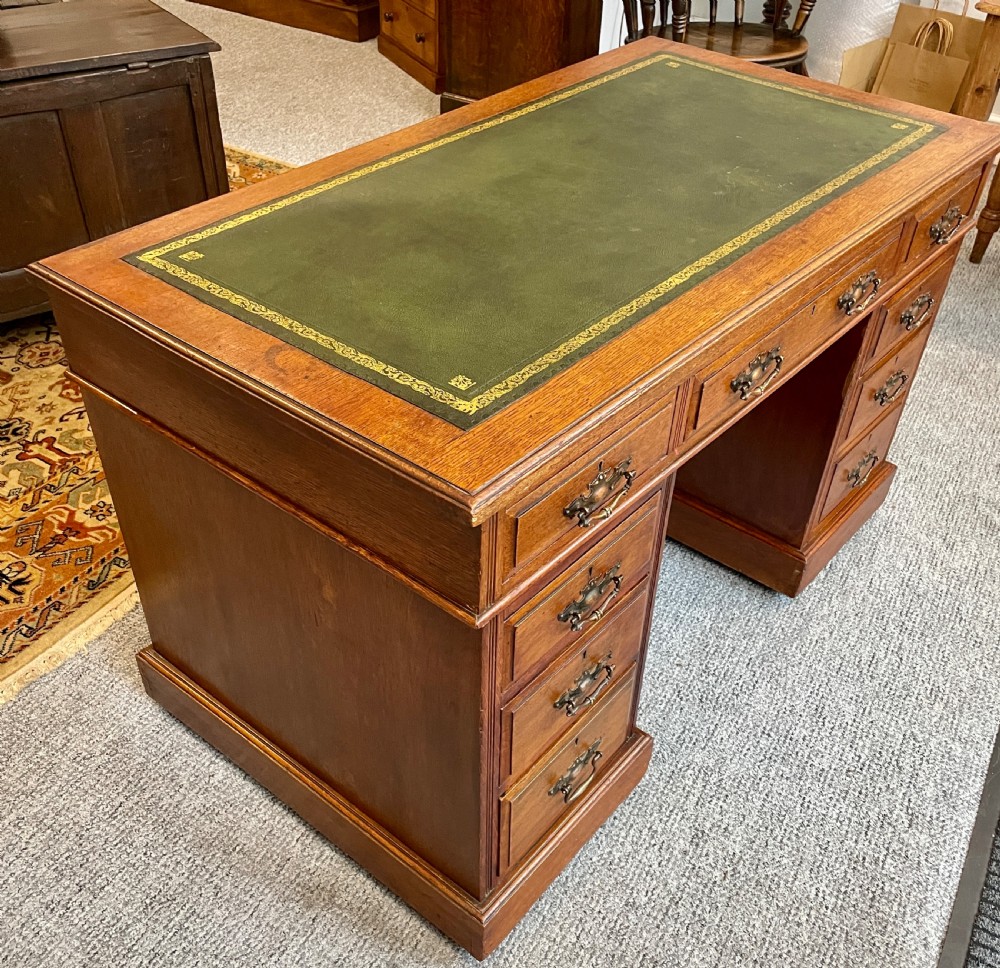 Antique Edwardian Oak Pedestal Writing Desk View XII
