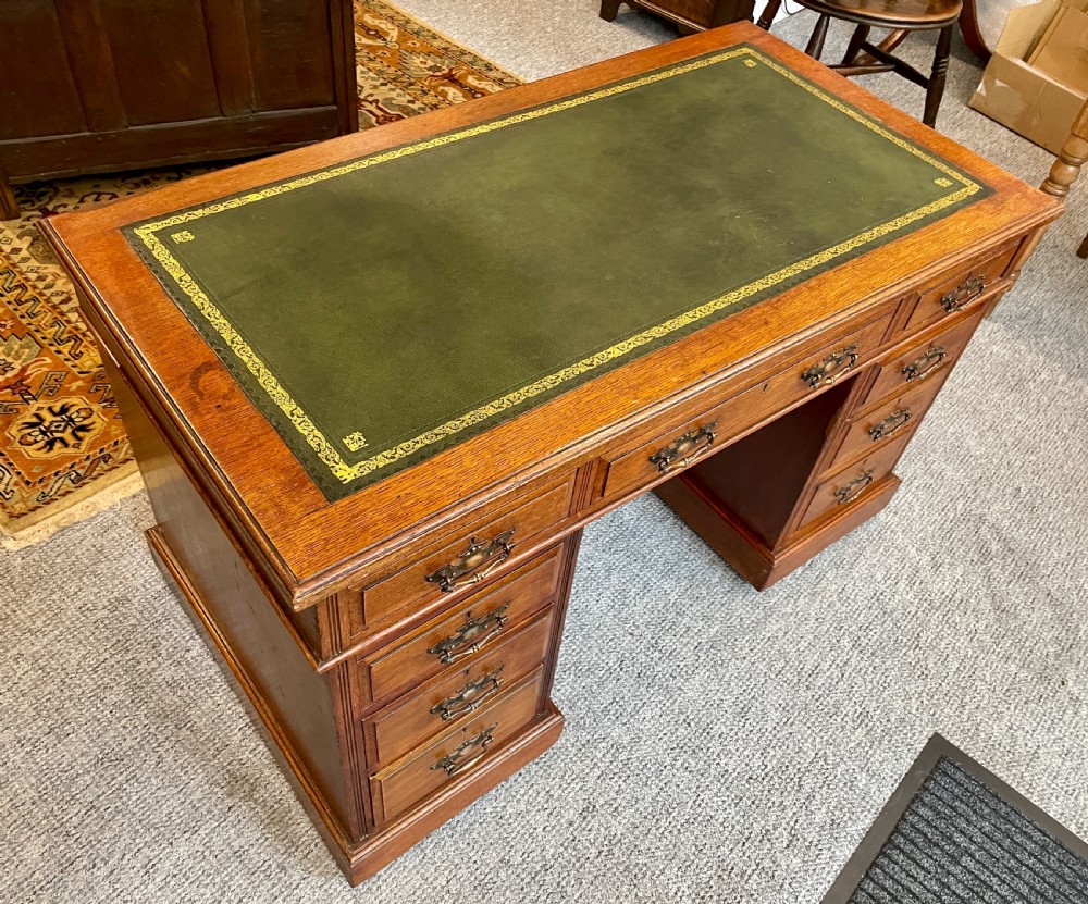 Antique Edwardian Oak Pedestal Writing Desk View XIII
