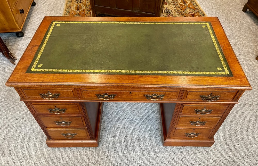 Antique Edwardian Oak Pedestal Writing Desk View XIV