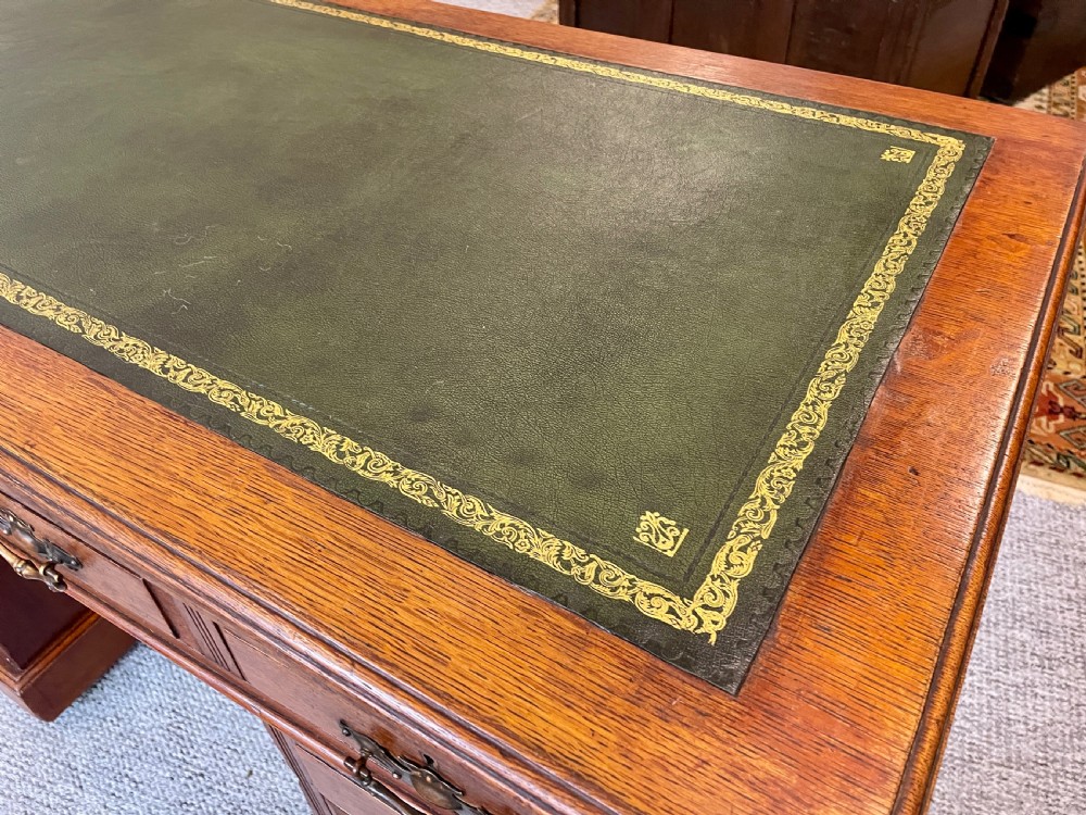 Antique Edwardian Oak Pedestal Writing Desk View XV