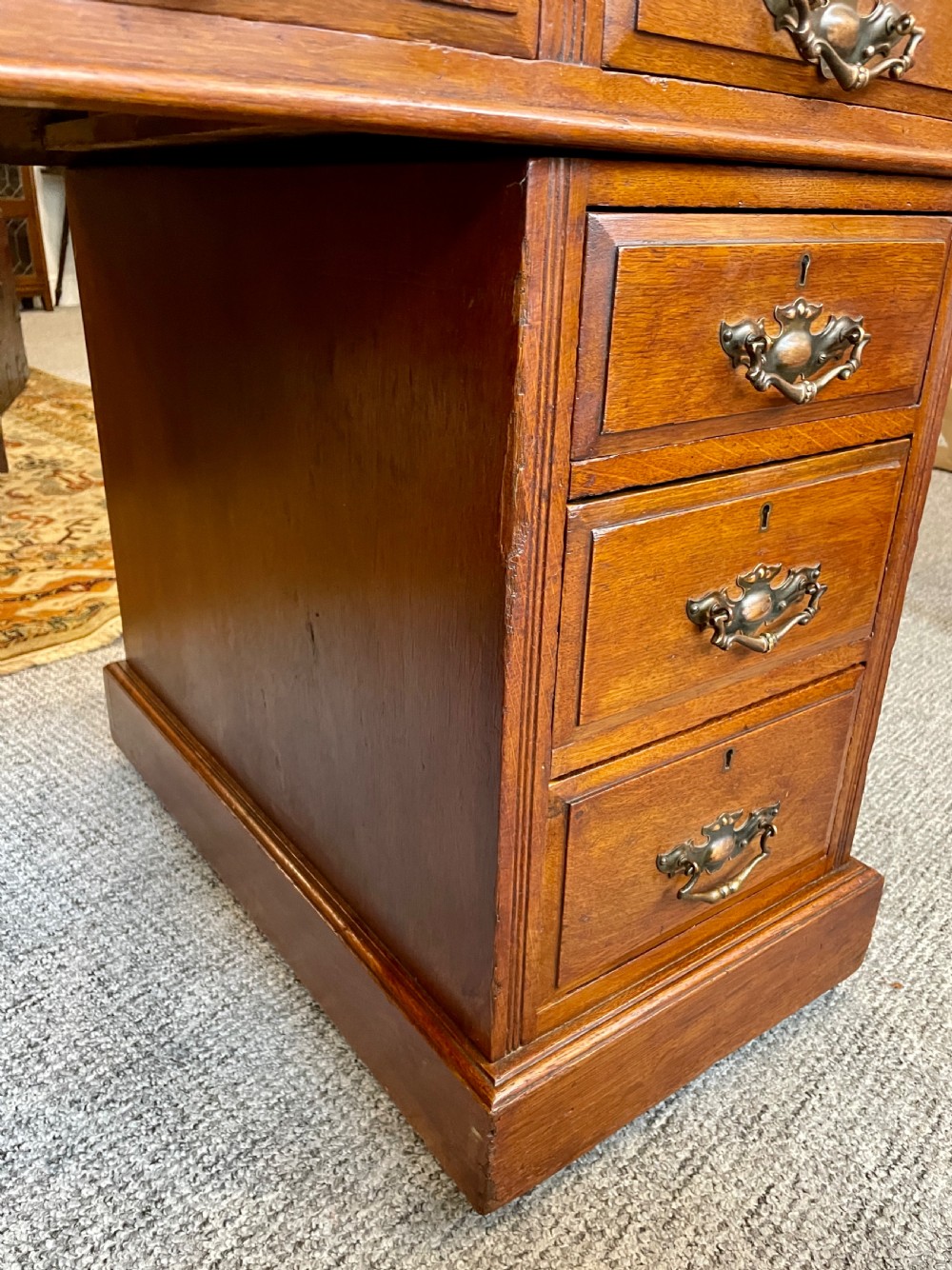 Antique Edwardian Oak Pedestal Writing Desk View XVII