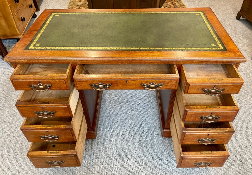 Antique Edwardian Oak Pedestal Writing Desk View XVIII