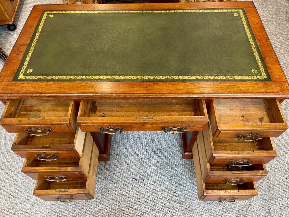 Antique Edwardian Oak Pedestal Writing Desk View XIX