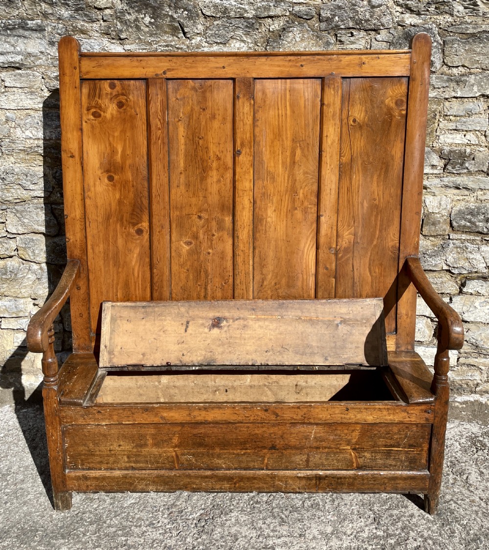 Large Antique Pine Box Settle View X