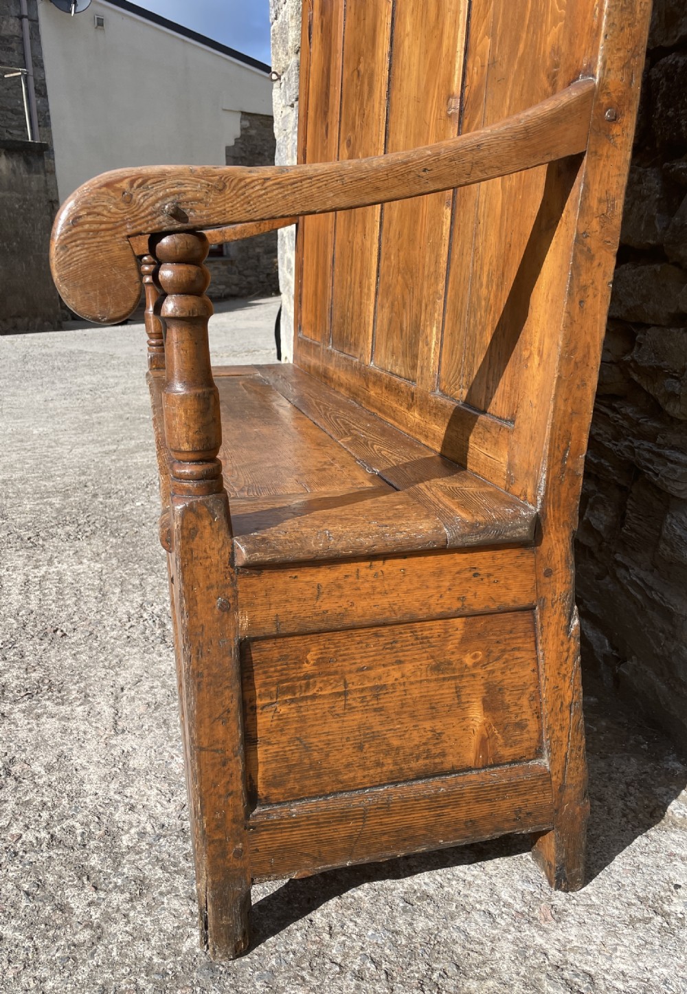 Large Antique Pine Box Settle View XIII