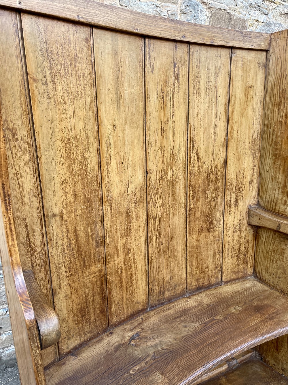 Antique Curved Wing Back Pine and Elm Settle View III