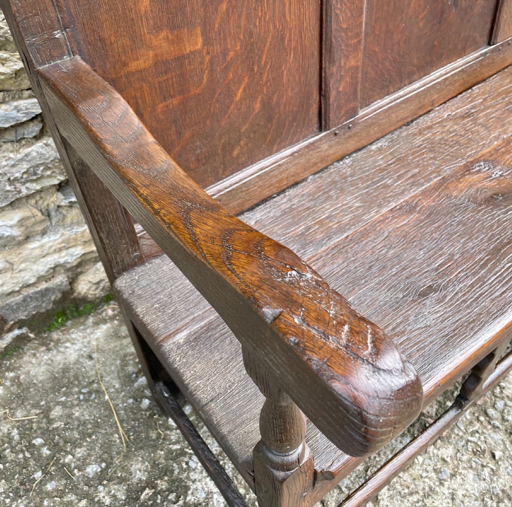 Antique Georgian Oak Panelled Settle View X