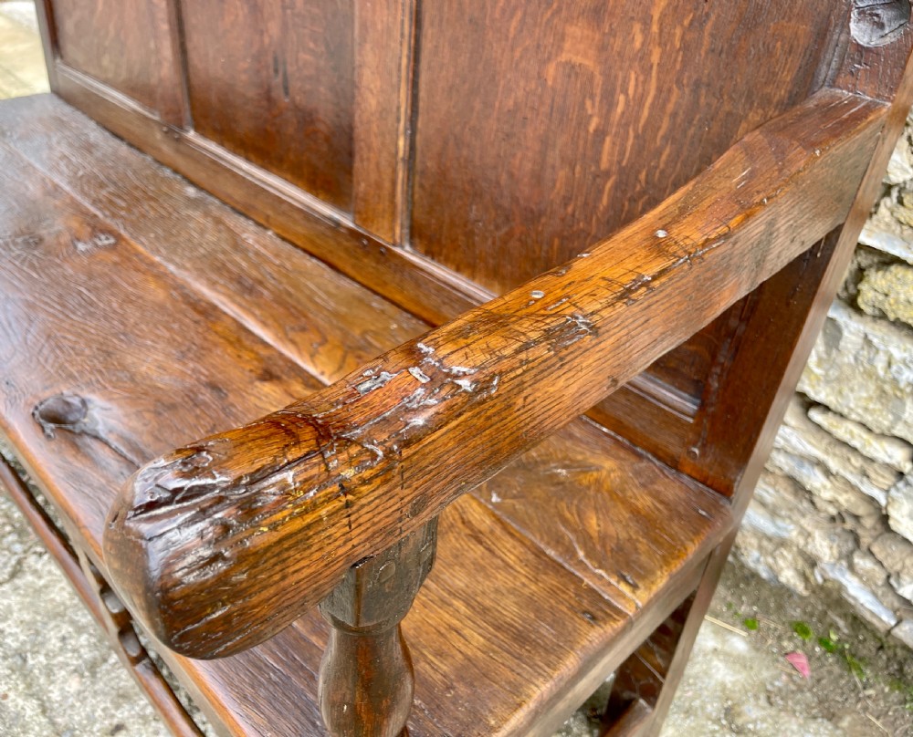 Antique Georgian Oak Panelled Settle View XI