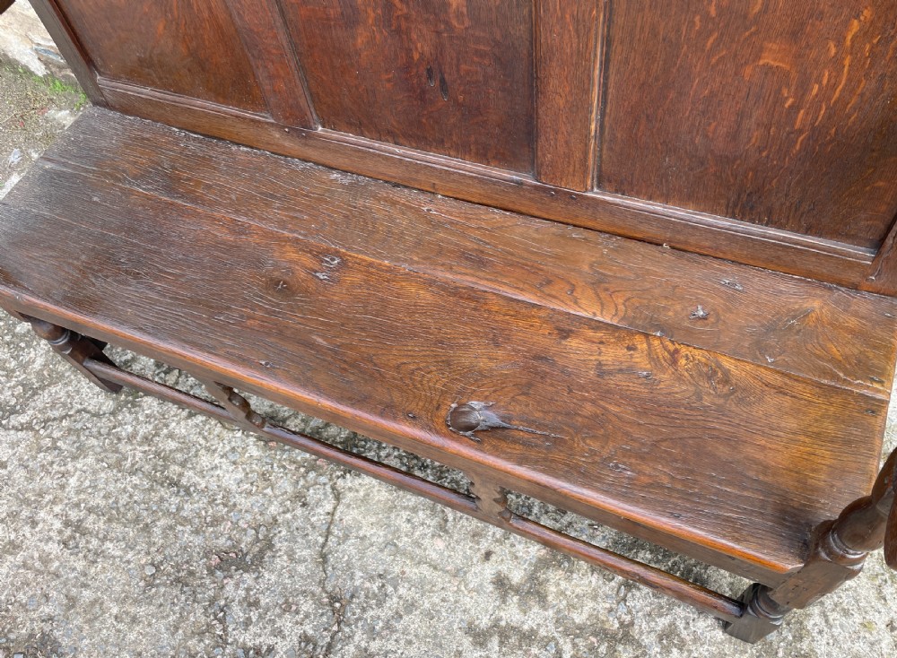 Antique Georgian Oak Panelled Settle View XIII