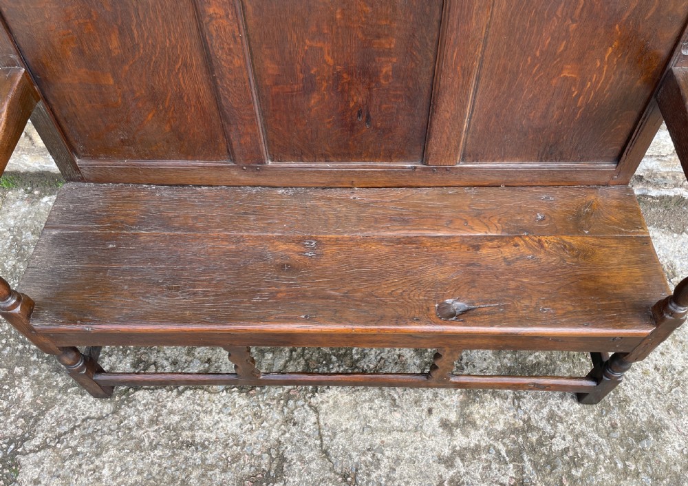 Antique Georgian Oak Panelled Settle View XIV