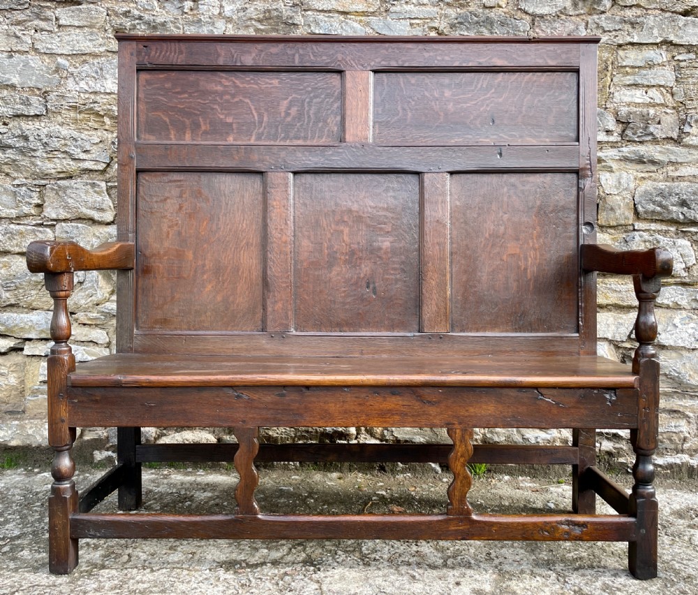 Antique Georgian Oak Panelled Settle View XVI