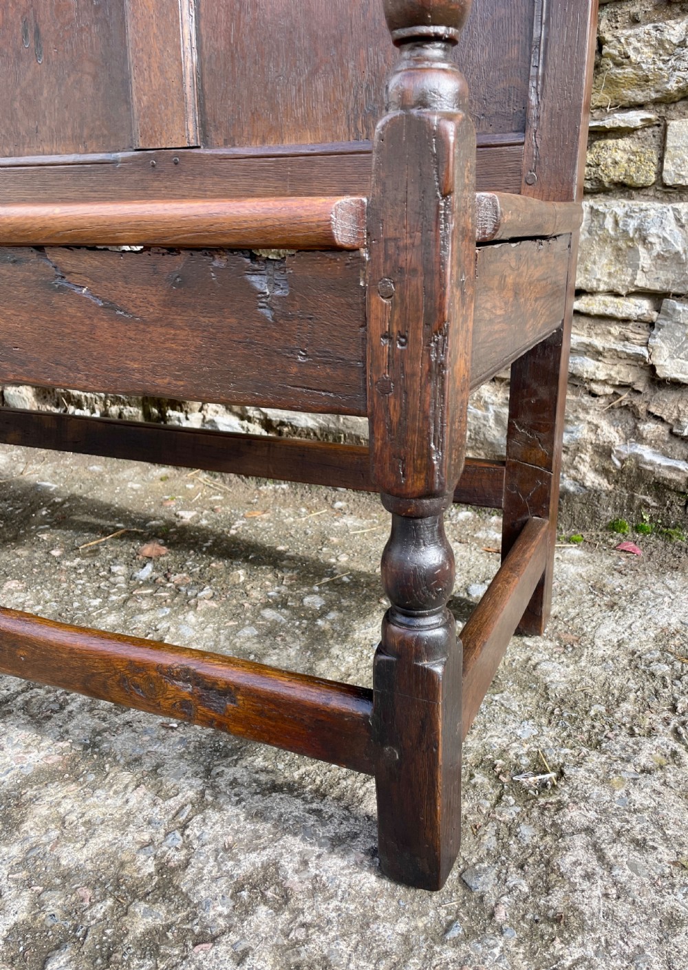 Antique Georgian Oak Panelled Settle View XVII