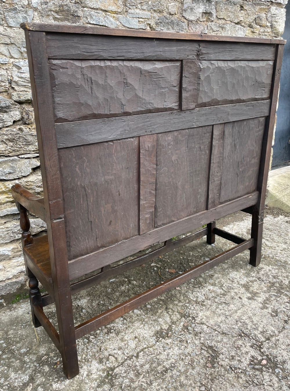 Antique Georgian Oak Panelled Settle View XXIV