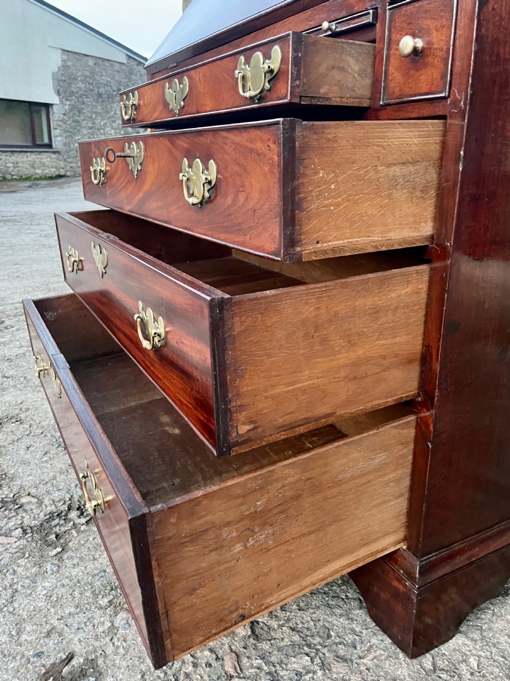 Antique Georgian Red Walnut Bureau View XXV