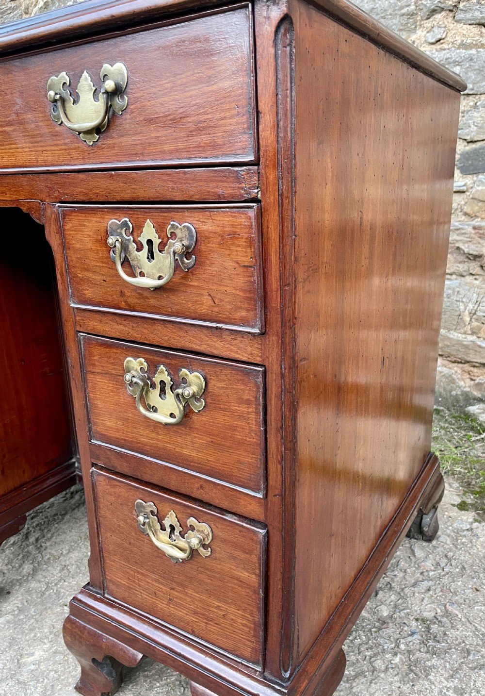 18th Century Georgian Elm and Fruitwood Kneehole Desk View XIII