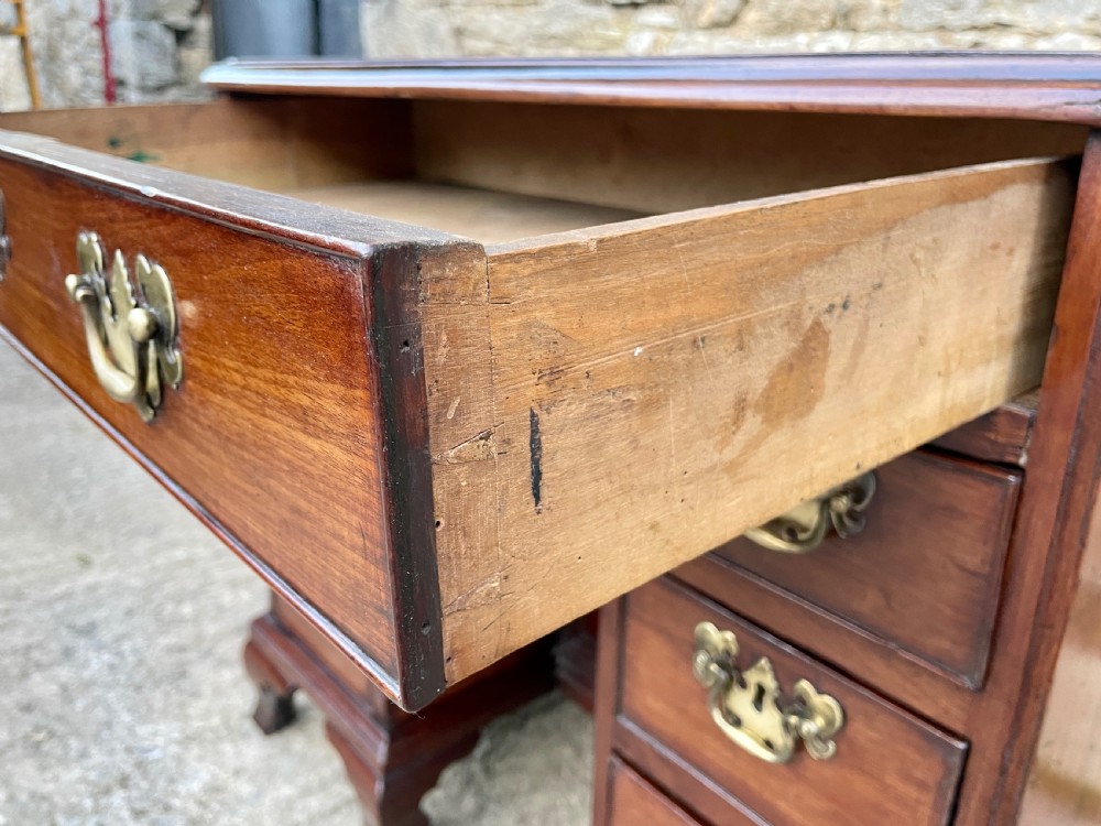 18th Century Georgian Elm and Fruitwood Kneehole Desk View XIX
