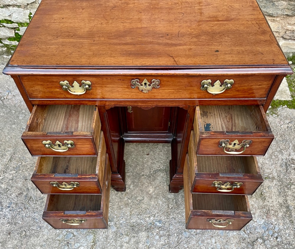 18th Century Georgian Elm and Fruitwood Kneehole Desk View XXI