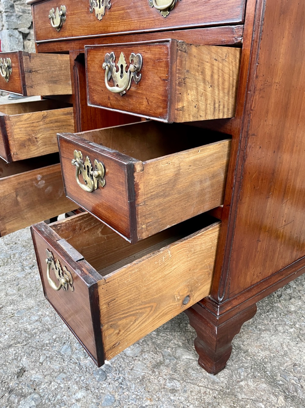 18th Century Georgian Elm and Fruitwood Kneehole Desk View XXII