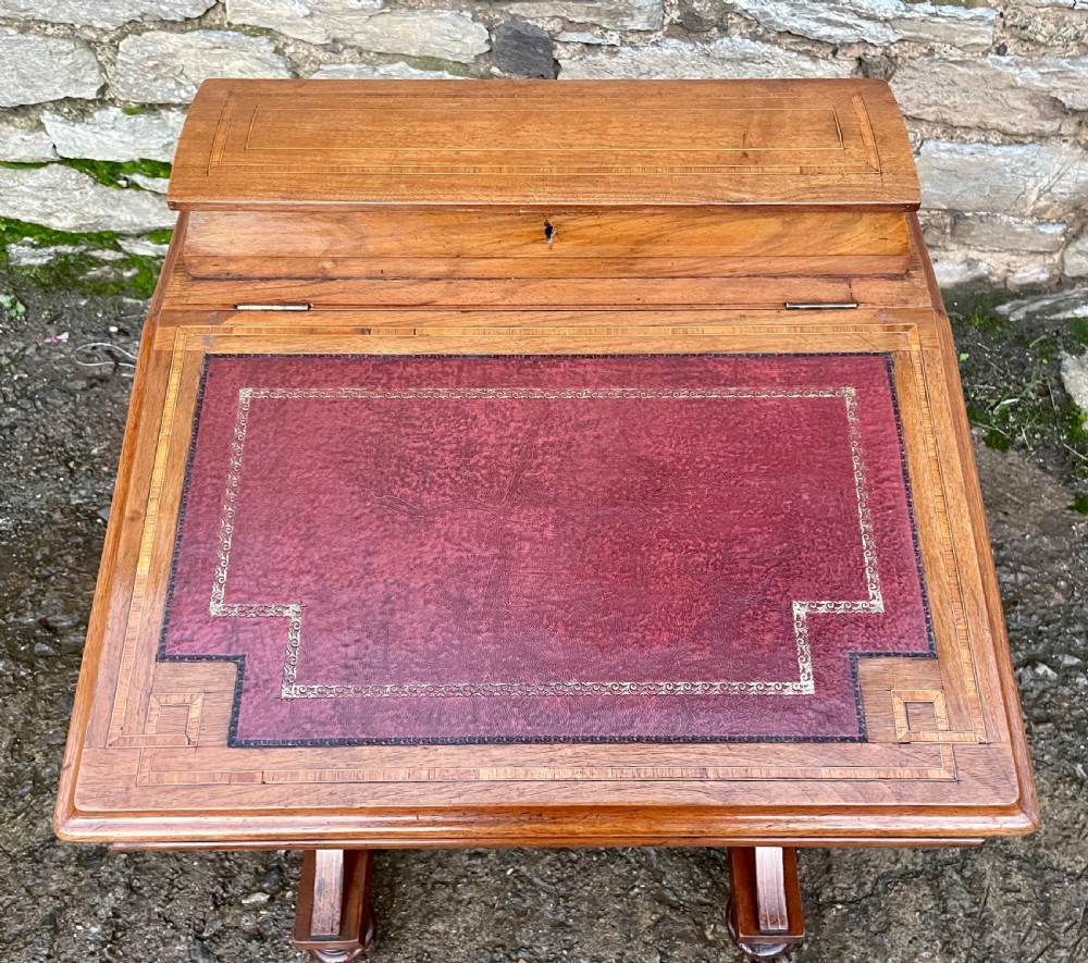 Antique Edwardian Walnut Inlaid Davenport View III