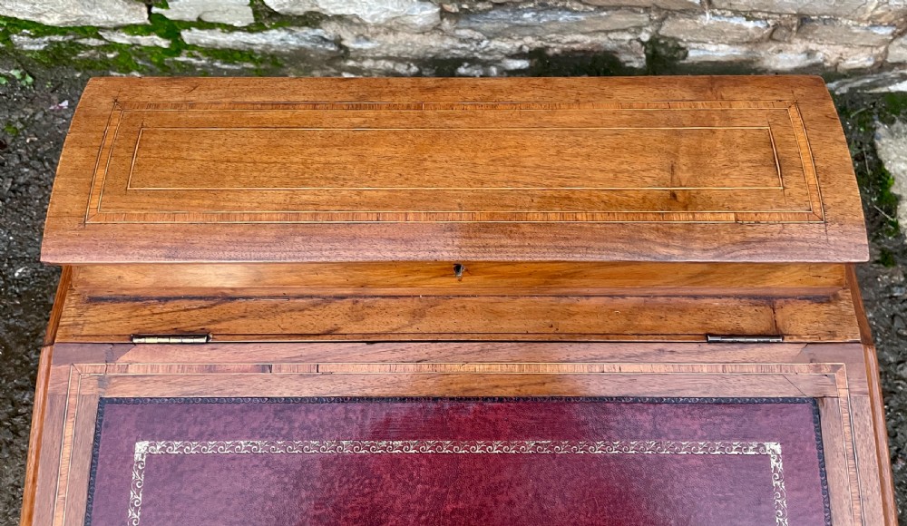 Antique Edwardian Walnut Inlaid Davenport View V